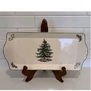 Spode England Christmas Tree Rectangular Platter 13x6.5" Cheese Crackers Dessert